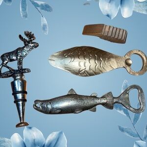 Pewter FishBottle Openers Moose Pewter MooseWineBottle Stopper WoodBottle Opener